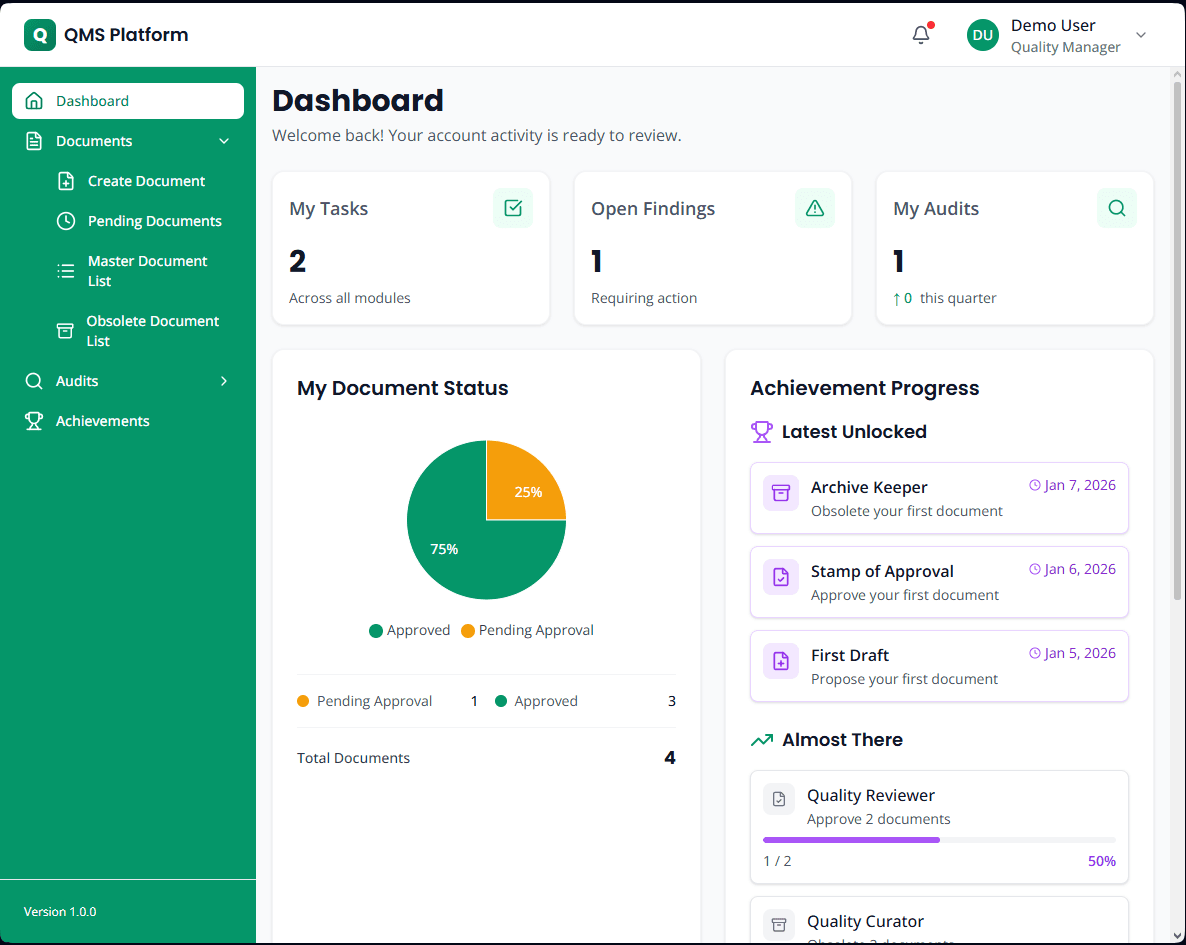 QMS Platform screenshot